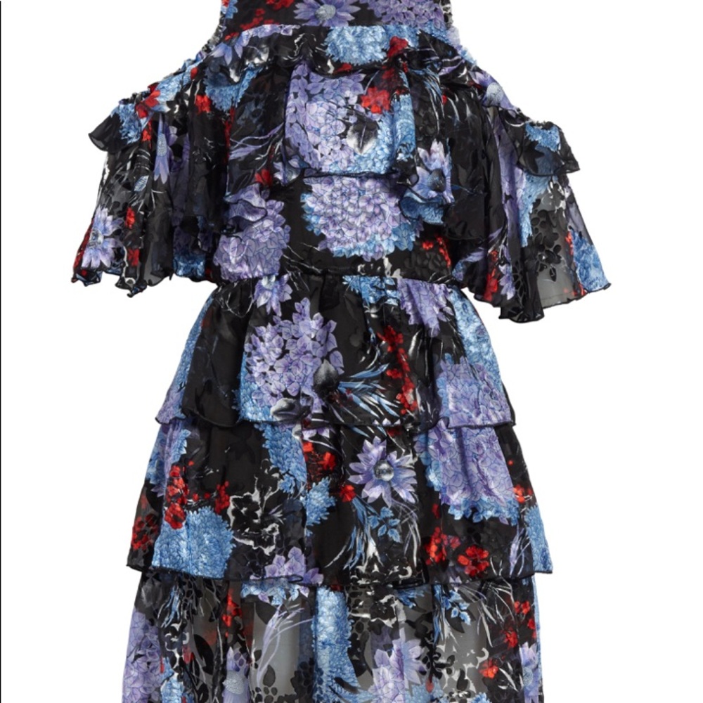 Nichola Cold Shoulder Ruffled Party Dress In Multi - Picture 6 of 10